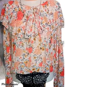 Free people intimate blouse orange floral bodysuit
